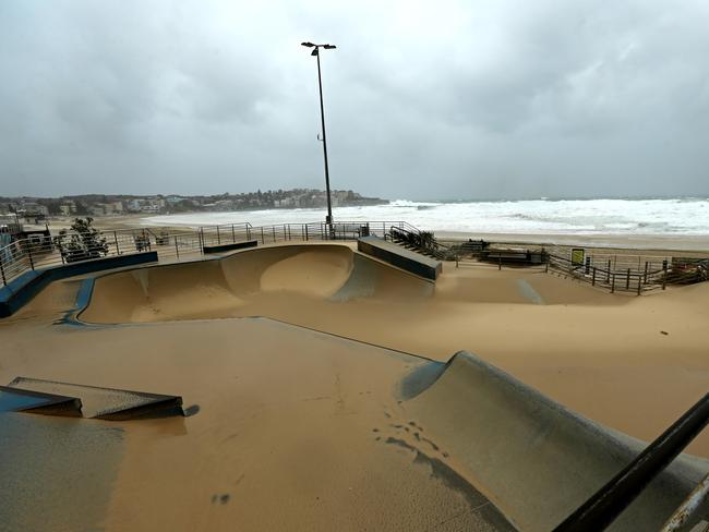 Bondi Beach has moved over the road, the skate park has been filled in. Picture: John Grainger