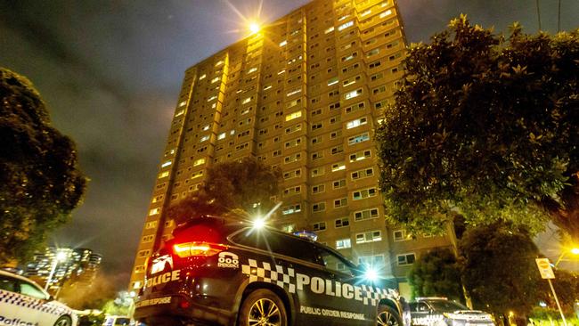 Hundreds of police were deployed to guard the Flemington lockdown towers. Picture: Tim Carrafa