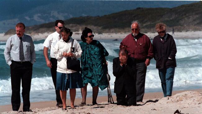 Family of Victoria Cafasso who was murdered in Beaumaris on Tasmania’s East Coast. Victoria's father (centre) died of a heart attack during a memorial service for his daughter.