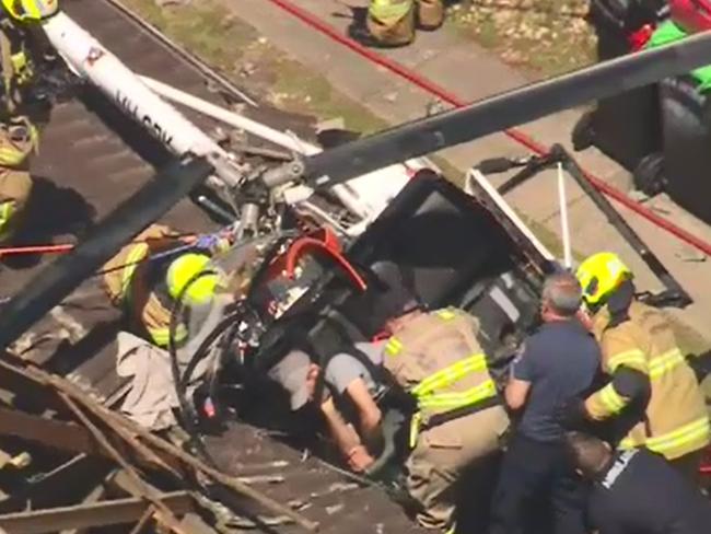 A helicopter has crashed into the roof of a house in Mentone , Picture: Ch 9 news