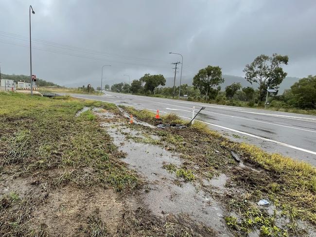 The scene of the truck rollover on the Bruce Highway, near Abbott Point Rd, in Bowen on Thursday, January 5, 2023. Picture: Katrina Lezaic