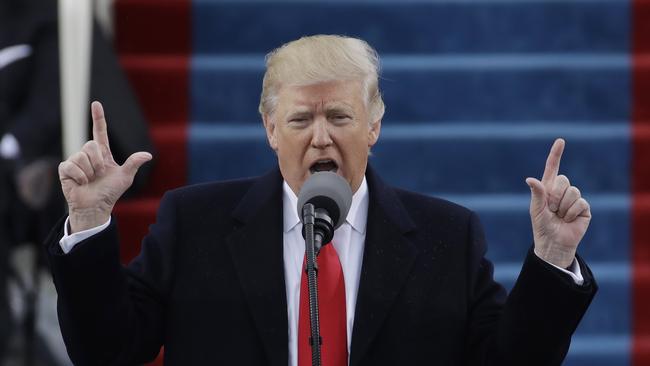 President Donald Trump delivers his inaugural address. Picture: AP