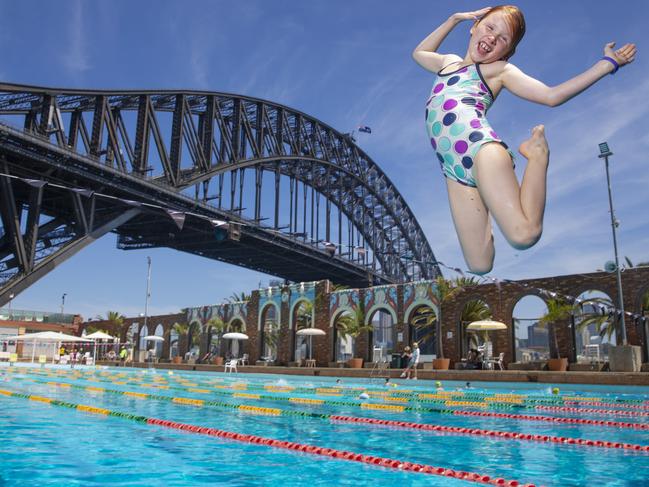 Jump into Australia Day celebrations just as Elsa Griffith, 7, is at North Sydney Olympic Pool. It will be hosting a pool party on January 26. Picture: Justin Lloyd