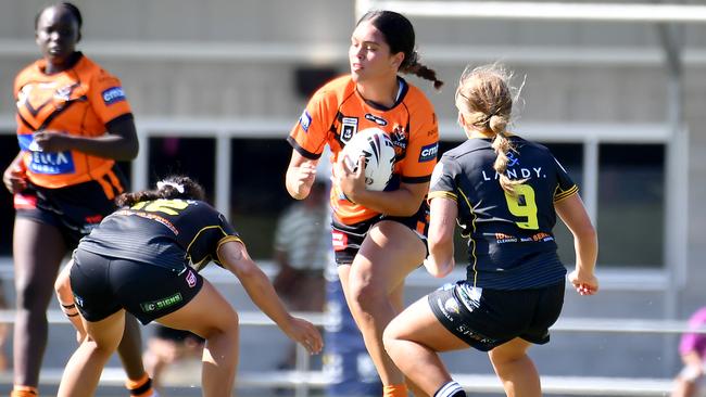 Harvey Norman under 19s girls rugby league match between Brisbane Tigers and Tweed Seagulls. Saturday February 25, 2022. Picture, John Gass