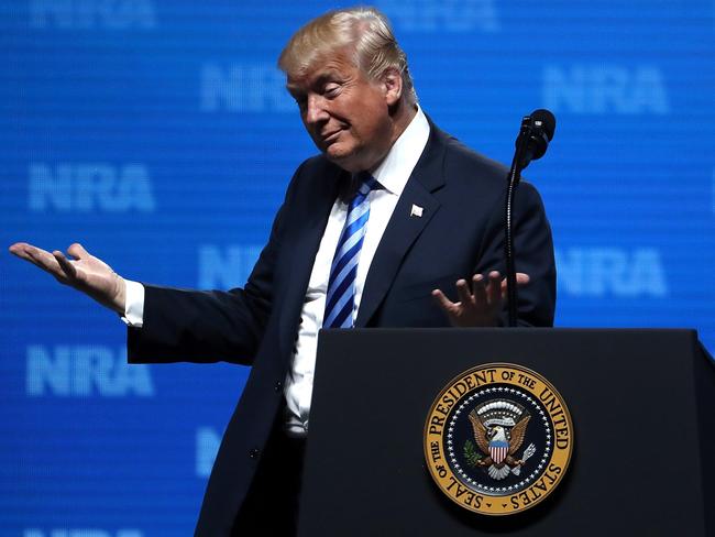 President Donald Trump speaks at the NRA Leadership Forum during the NRA Annual Meeting. Picture: AFP
