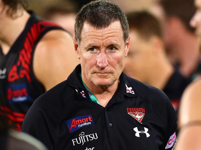 DARWIN, AUSTRALIA - AUGUST 22: Bombers coach John Worsfold is seen at the break during the round 13 AFL match between the Essendon Bombers and the Richmond Tigers at TIO Stadium on August 22, 2020 in Darwin, Australia. (Photo by Daniel Kalisz/Getty Images)