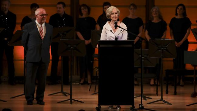 Dame Quentin Bryce with Bruce Applebaum (left) launching The Australian Brandenburg Orchestra's 30th anniversary season. Picture: Steven Godbee 