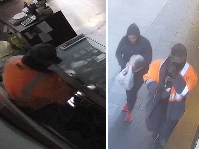 Footage has captured the moment a group stole about $100,000 worth of jewellery, including diamond rings and gold wedding bands, after forcing their way into a store in a major heist in Melbourne’s CBD. Picture: Victoria Police.