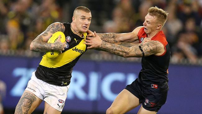 Dustin Martin didn’t reach his usual heights but provided some trademark ‘don’t argues’. Picture: Michael Klein