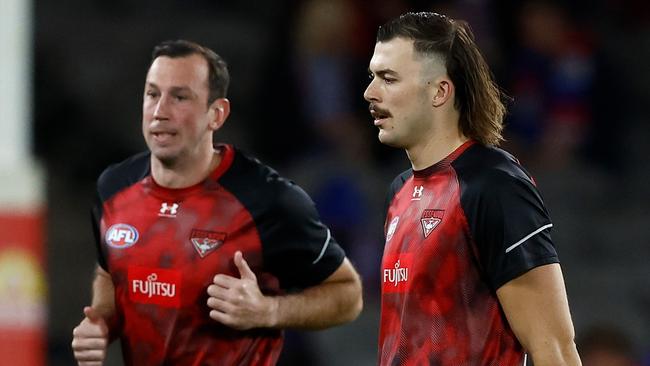 Essendon ruckmen Todd Goldstein (left) and Sam Draper could both play against Collingwood despite Peter Wright’s return, says Brad Scott. Picture: Michael Willson / Getty Images