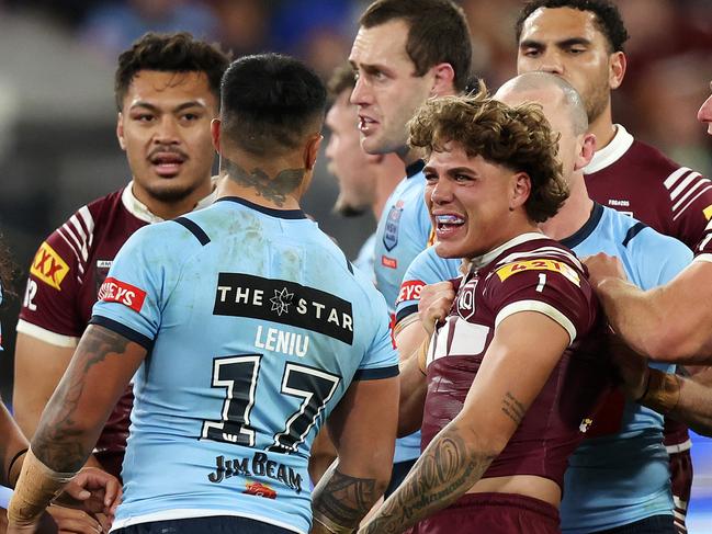 MELBOURNE, JUNE 26, 2024: Game Two of the 2024 Ampol State of Origin series at the MCG. Melee in the second half. Picture: Mark Stewart