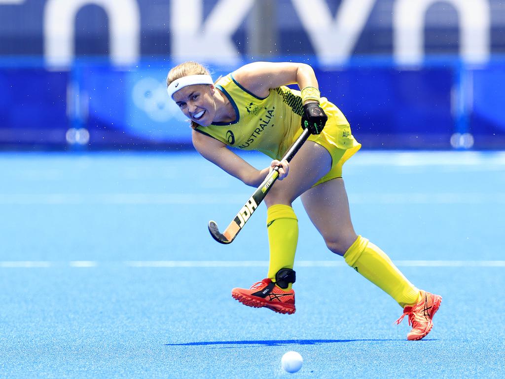 Australian Emily Chalker in action during Australia V Argentina Women's Hockey game. Picture: Adam Head