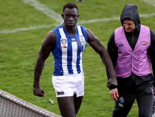 Majak Daw of the Roos during the VFL football match beween Essendon and North Melbourne played at Windy Hill on Saturday 13th July, 2019.