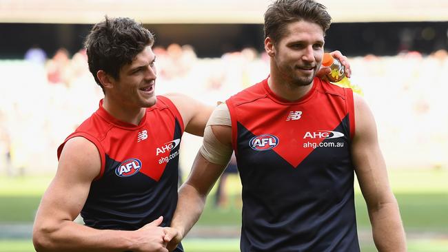 Angus Brayshaw and Jesse Hogan could be Melbourne’s finals trump cards, coach Simon Goodwin believes. Picture: Getty