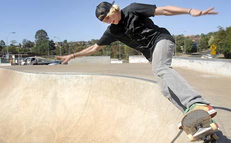 HIGH PRAISE: Steven Humphries, 19, of Ballina, ‘test drives’ the newly-completed Goonellabah skate park, which will be officially opened tomorrow. . Picture: David Nielsen