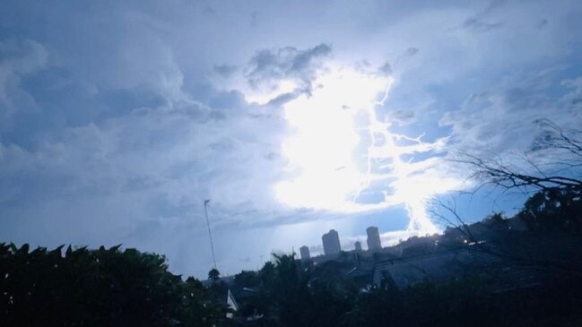 The lightning storm as seen from Runaway Bay. Picture: Sasha Robertson