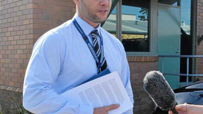 Detective senior sergeant Mick Polit addresses the media after the sentencing. Picture: Blake Antrobus