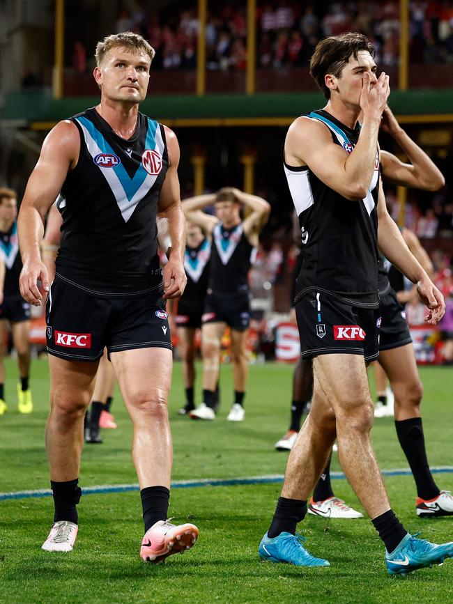 Ollie Wines and Connor Rozee walk off the SCG. Picture: Michael Willson/AFL Photos