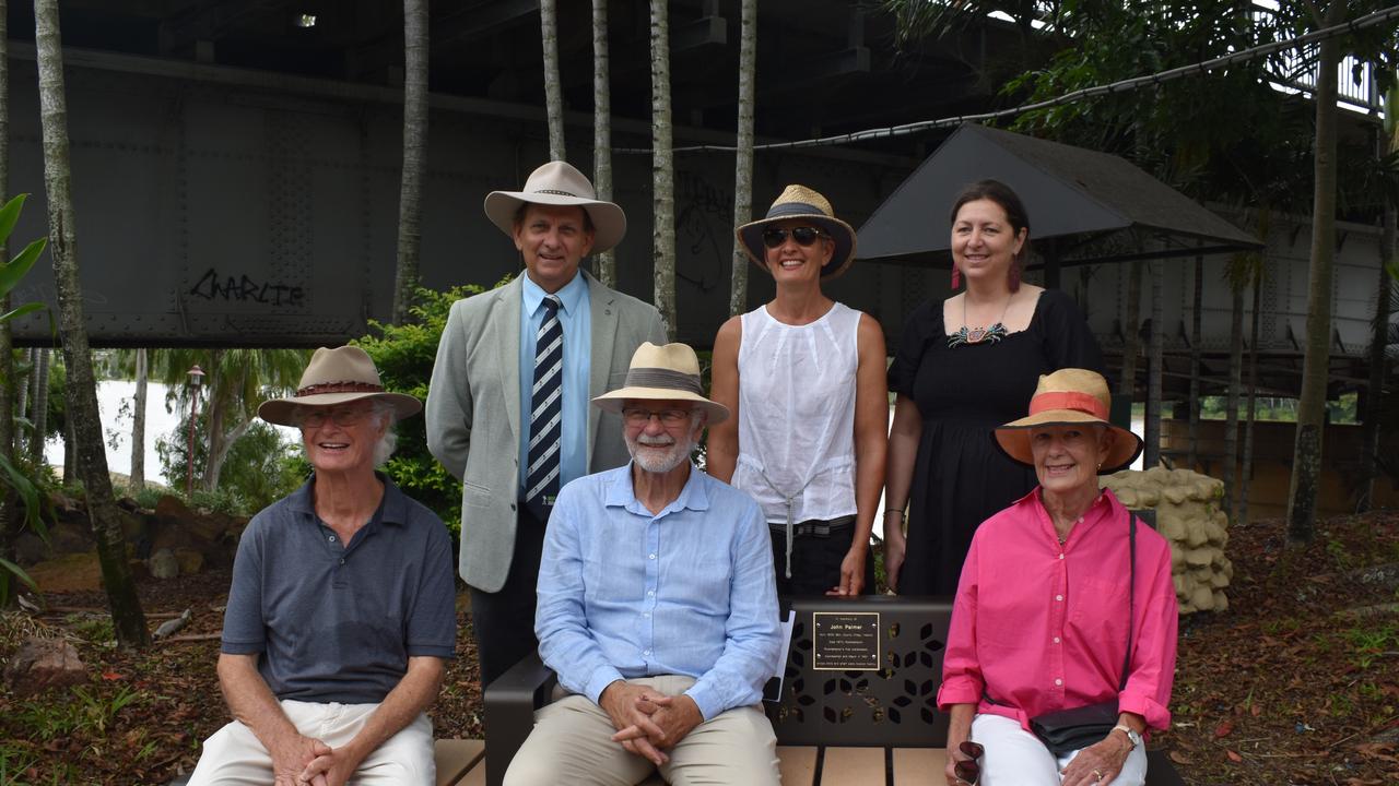 Rockhampton Mayor Tony Williams with the great grandchildren and great-great grandchildren of Rockhampton's first mayor John Palmer.