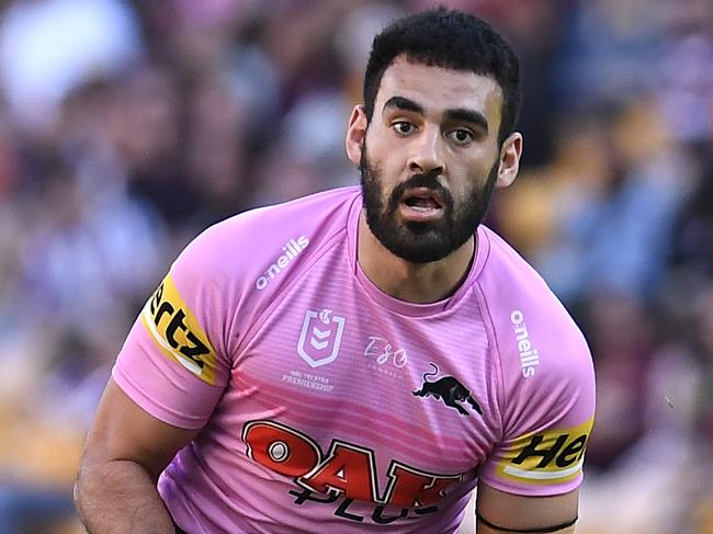 BRISBANE, AUSTRALIA - JULY 18: Tyrone May of the Panthers in action during the round 18 NRL match between the New Zealand Warriors and the Penrith Panthers at Suncorp Stadium, on July 18, 2021, in Brisbane, Australia. (Photo by Albert Perez/Getty Images)