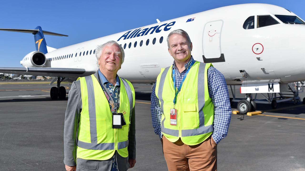 Sunshine Coast Airport has spread its wings to fly north for the first time ever, officially launching its inaugural Alliance Airlines service to Cairns. Pictured, Steve Padgett OAM, Co-Founder and Chair, Alliance Airlines and Sunshine Coast Airport CEO Andrew Brodie. Photo Patrick Woods / Sunshine Coast Daily.