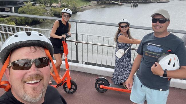 New Zealand tourists Riaan and Elmarie Steenberg with Marle and Edward Swart before their Queensland holiday turned into a nightmare in the Sea World helicopter disaster. Picture: Supplied.