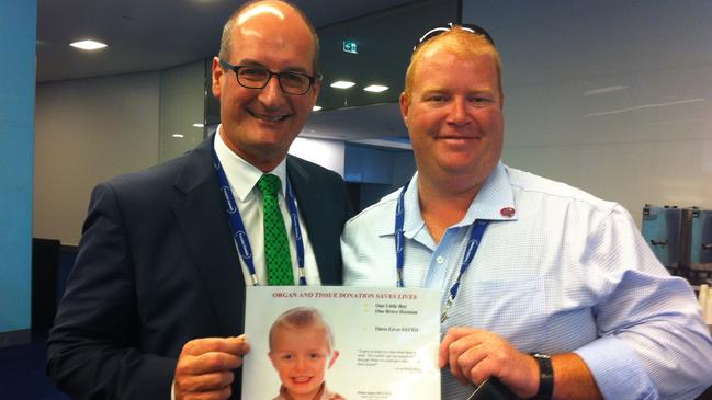 Seccull with David Koch after starting up a foundation in his son’s name promoting organ donation.