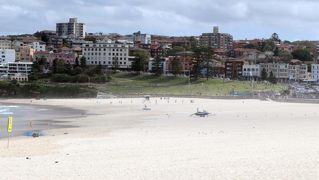 A deserted Bondi Beach on Saturday afternoon following its closure by the NSW Police and Emergency Services Minister David Elliott. Picture: Matrix