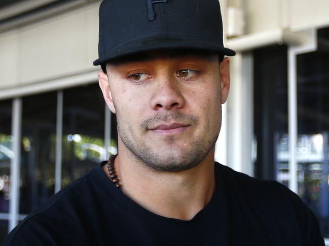 Jarryd Hayne arrived back in Sydney today from the United States. Hayne flew back in on a Virgin Australia flight from Los Angeles after spending a few months in the States pursuing his NFL dream. Picture: Bradley Hunter