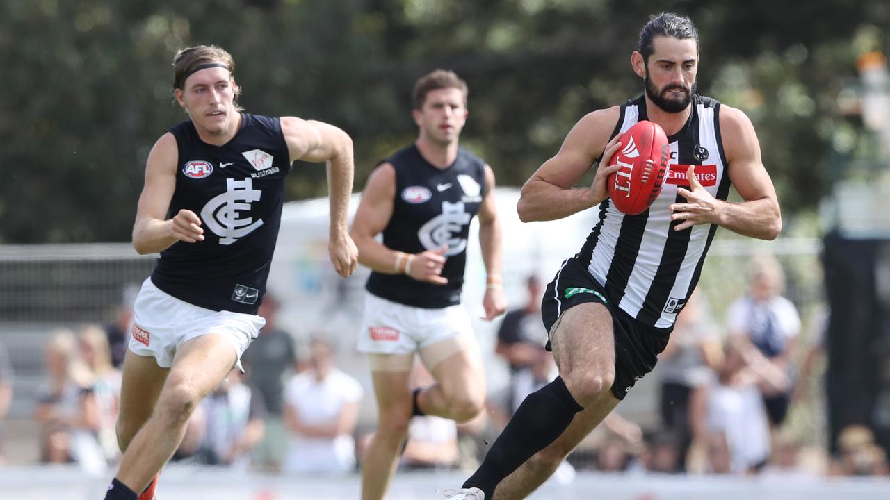 Brodie Grundy in action during the 2019 pre-season comeptition. Photo: David Crosling/AAP Image.