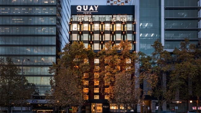 <h2>Quay Perth</h2><p>Another inhabitant of the emerging Elizabeth Quay precinct, Quay is just its own type of cool. Part of the Louis T collection, it runs to 80 rooms and balances aesthetics with comfort throughout. We love the bay windows in the rooms for gazing at the river. Ditto the bath tubs. The HQ Bar + Kitchen is a fine example of Mod Oz Pan Asian with the slow cooked pork belly seasoned with green tea one tempting menu example.</p><p class="button-common"><a title="https://go.skimresources.com?id=145349X1636243&amp;xs=1&amp;url=https%3A%2F%2Fwww.tripadvisor.com.au%2FHotel_Review-g255103-d15887198-Reviews-Quay_Perth_Hotel-Perth_Greater_Perth_Western_Australia.html" href="https://go.skimresources.com?id=145349X1636243&amp;xs=1&amp;url=https%3A%2F%2Fwww.tripadvisor.com.au%2FHotel_Review-g255103-d15887198-Reviews-Quay_Perth_Hotel-Perth_Greater_Perth_Western_Australia.html" target="_blank" data-cta="https://go.skimresources.com?id=145349X1636243&amp;xs=1&amp;url=https%3A%2F%2Fwww.tripadvisor.com.au%2FHotel_Review-g255103-d15887198-Reviews-Quay_Perth_Hotel-Perth_Greater_Perth_Western_Australia.html" data-editable="true">Book here</a></p>