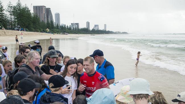 Mick Fanning leaves the surf at the Gold Coast Pro, Burleigh Heads. Picture: Glenn Campbell