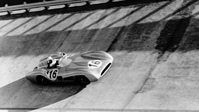 Mercedes-Benz W 196 R Grand Prix racing car, driven by Stirling Moss, photo taken in a banked curve on the Monza racetrack. Picture: Supplied.