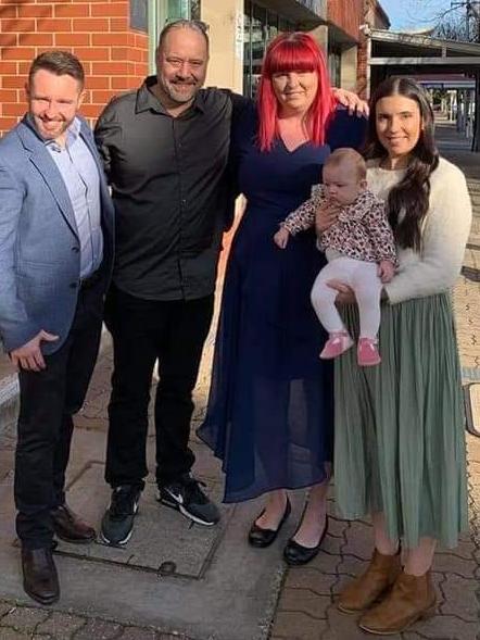 Ben Wright, Troy and Danni Andrews and Sarah Wright with Evie after her birth certificate was officially changed in the Youth Court. Picture: Supplied