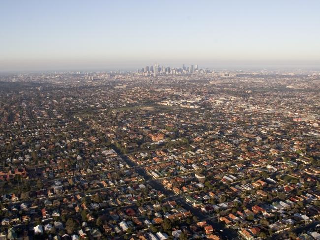 aerial view of Melbourne and surrounding suburbs