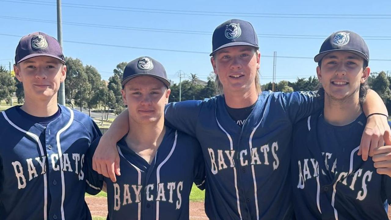 Geelong baseballers Tanner Stack, Will Cavanagh, Jordan Ellis and Riley Peoples represented the state at the national championships. Picture: Geelong Baycats.