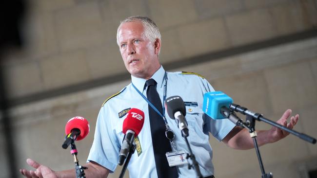 Copenhagen Police Chief Inspector Soeren Thomassen addresses a press conference after the shooting. Picture: AFP