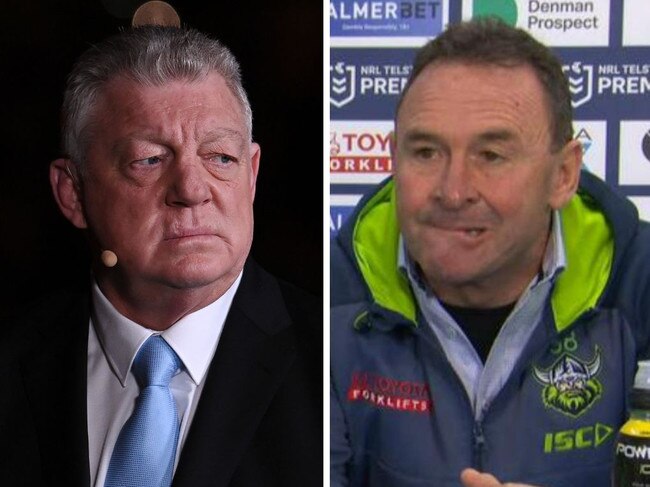 Phil Gould says he's ever heard a coach go off like Ricky Stuart. Pictures: Getty, Fox Sports