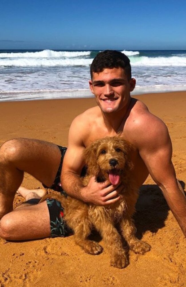 Nathan Cleary with his dog named Kobe.