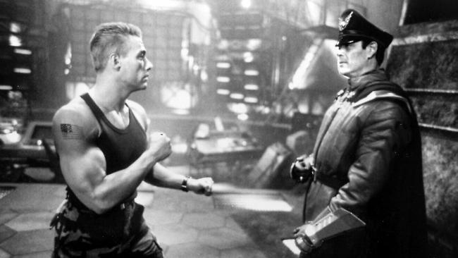 Actors Jean-Claude van Damme and Raul Julia filming Street Fighter on the Gold Coast.