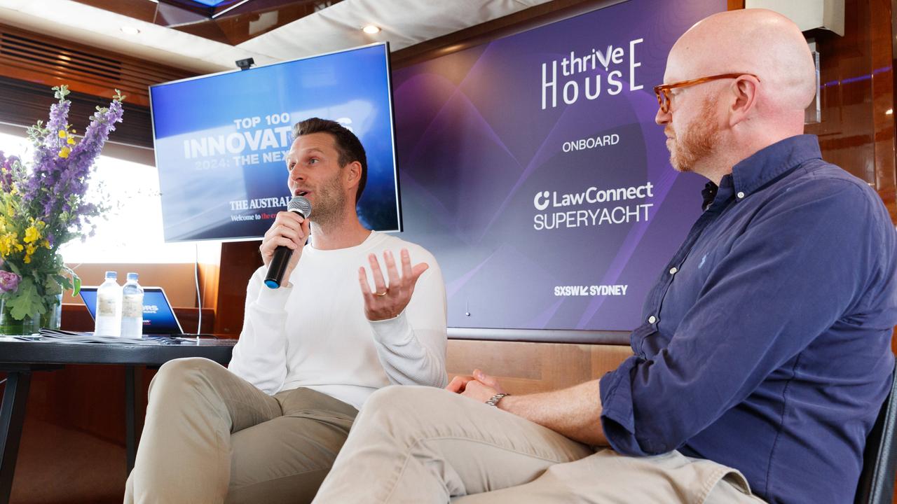 Startmate’s Michael Batko, left, with The Weekend Australian’s Technology editor Jared Lynch. Picture: Max Mason-Hubers