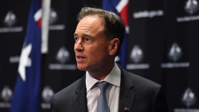 Minister for Health Greg Hunt leaves after a press conference in Canberra after announcing the launch of the CovidSafe app. Picture: Mick Tsikas/AAP