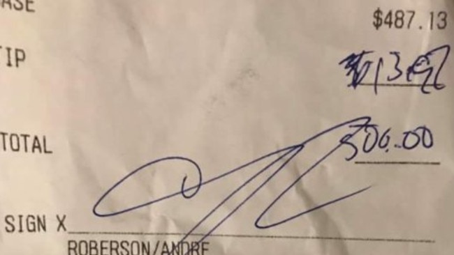 NBA star Andre Roberson's bar bill
