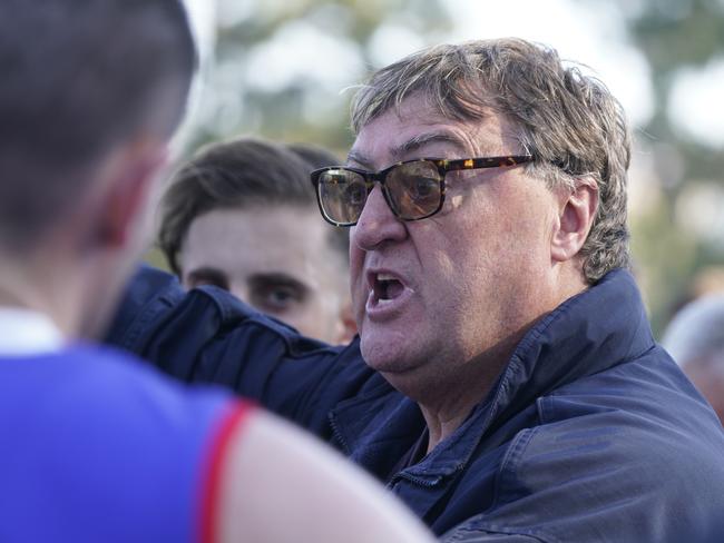 Keilor coach Mick McGuane speaks to his troops. Picture: Valeriu Campan