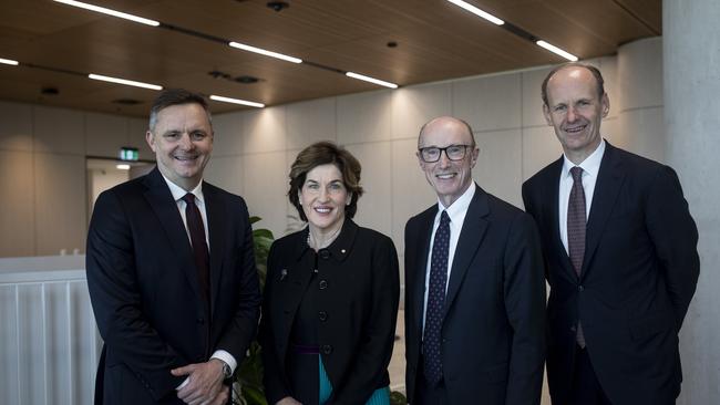 ANZ CEO Shayne Elliott and chairman Paul O'Sullivan together with Suncorp CEO Steve Johnston and chair Christine McLoughlin last year. Picture: Arsineh Houspian