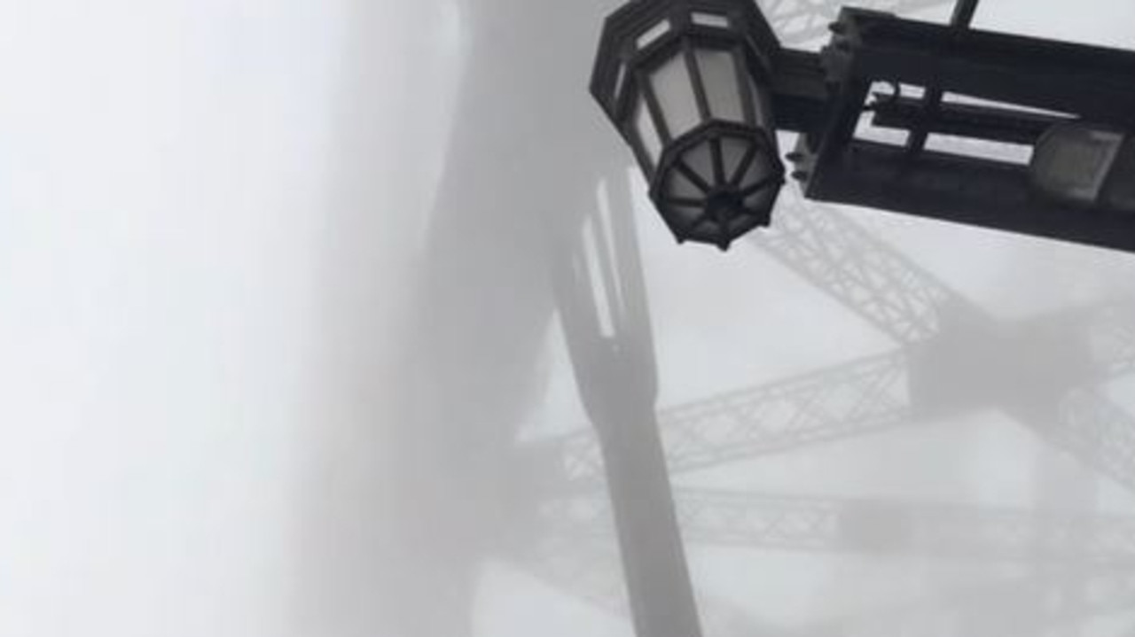 Fog blankets the Sydney Harbour Bridge in Sydney. Picture: TikTok