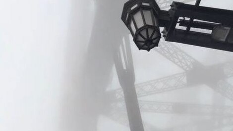 Fog blankets the Sydney Harbour Bridge in Sydney. Picture: TikTok