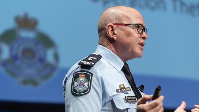 QPS Superintendent Douglas McDonald addresses the Toowoomba Community Safety Forum at Empire Theatres. Picture: Kevin Farmer