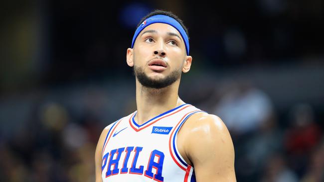 INDIANAPOLIS, IN - JANUARY 17: Ben Simmons #25 of the Philadelphia 76ers watches the action against the Indiana Pacers at Bankers Life Fieldhouse on January 17, 2019 in Indianapolis, Indiana. NOTE TO USER: User expressly acknowledges and agrees that, by downloading and or using this photograph, User is consenting to the terms and conditions of the Getty Images License Agreement.   Andy Lyons/Getty Images/AFP == FOR NEWSPAPERS, INTERNET, TELCOS & TELEVISION USE ONLY ==