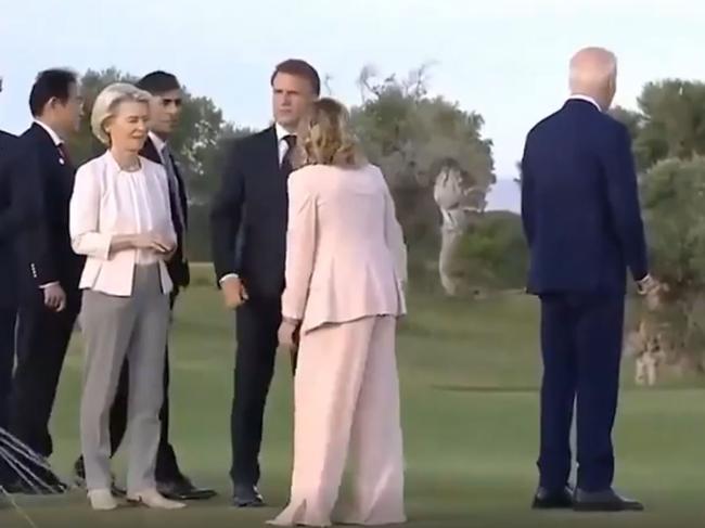 US President Joe Biden appeared to wander off during a paratrooper display in Italy for the G7 summit. Picture: X/Twitter